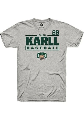 Caleb Karll  Ohio Bobcats Ash Rally NIL Stacked Box Short Sleeve T Shirt