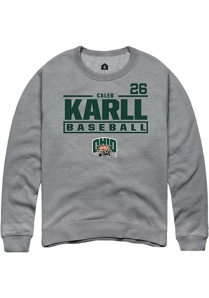 Caleb Karll Rally Ohio Bobcats Mens Graphite NIL Stacked Box Long Sleeve Crew Sweatshirt