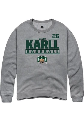 Caleb Karll  Rally Ohio Bobcats Mens Graphite NIL Stacked Box Long Sleeve Crew Sweatshirt