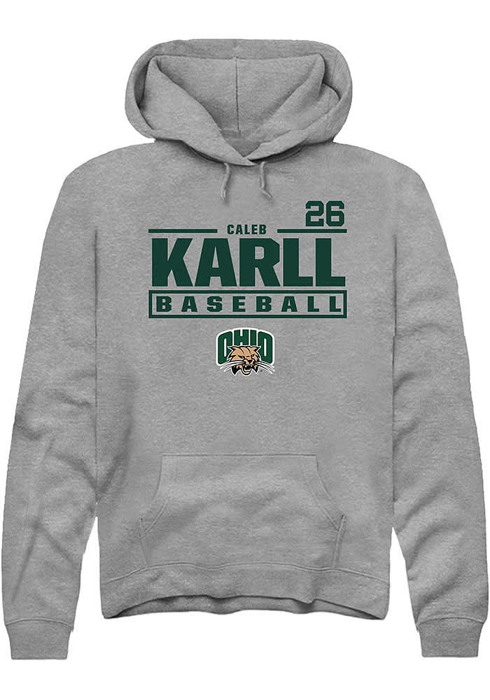 Caleb Karll Rally Ohio Bobcats Mens Graphite NIL Stacked Box Long Sleeve Hoodie