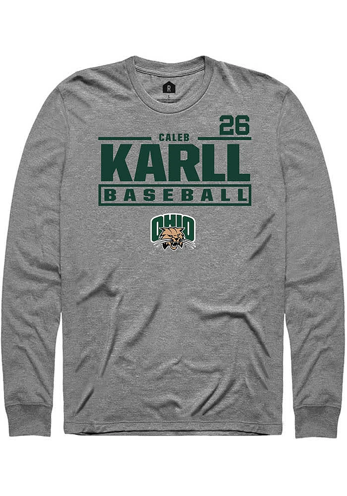 Caleb Karll Ohio Bobcats Graphite Rally NIL Stacked Box Long Sleeve T Shirt