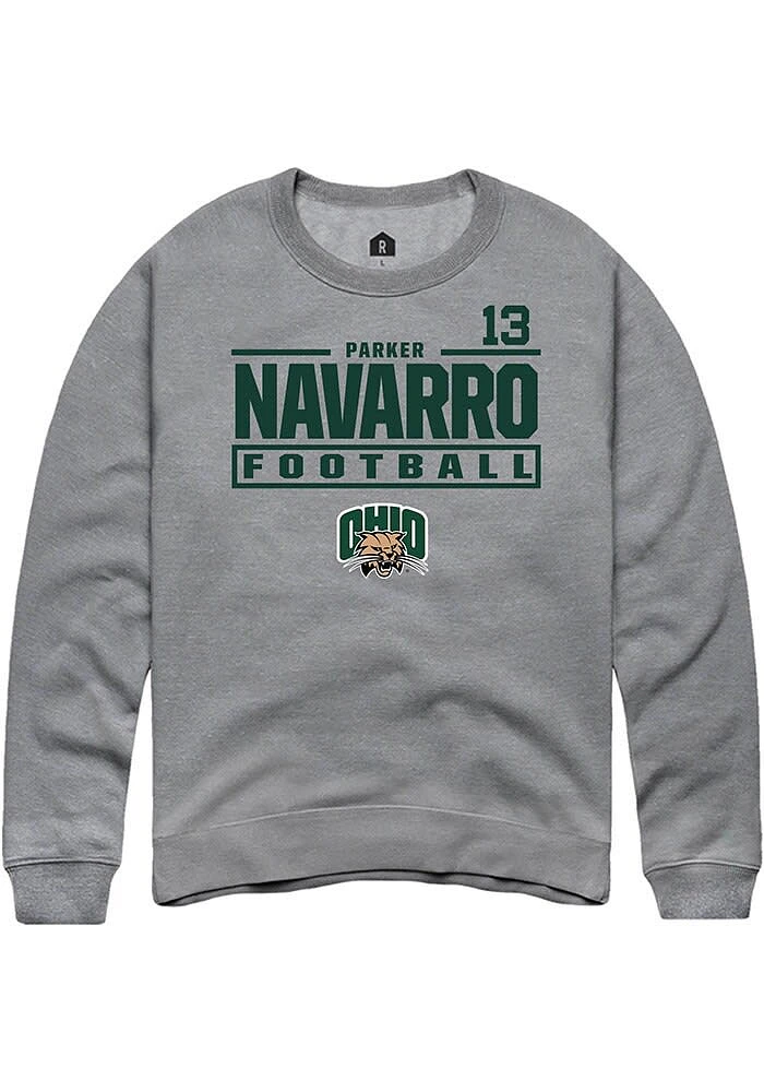 Parker Navarro Rally Ohio Bobcats Mens Graphite NIL Stacked Box Long Sleeve Crew Sweatshirt