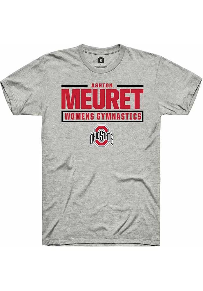 Ashton Meuret Ohio State Buckeyes Ash Rally NIL Stacked Box Short Sleeve T Shirt