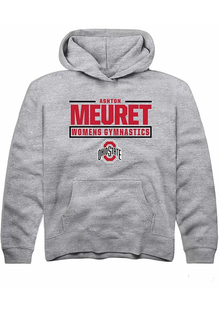 Ashton Meuret Rally Ohio State Buckeyes Youth Grey NIL Stacked Box Long Sleeve Hoodie