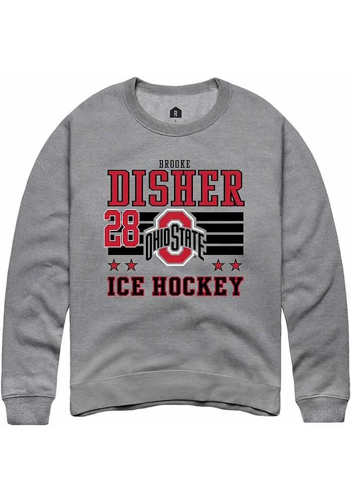Brooke Disher Rally Ohio State Buckeyes Mens NIL Striped Long Sleeve Crew Sweatshirt