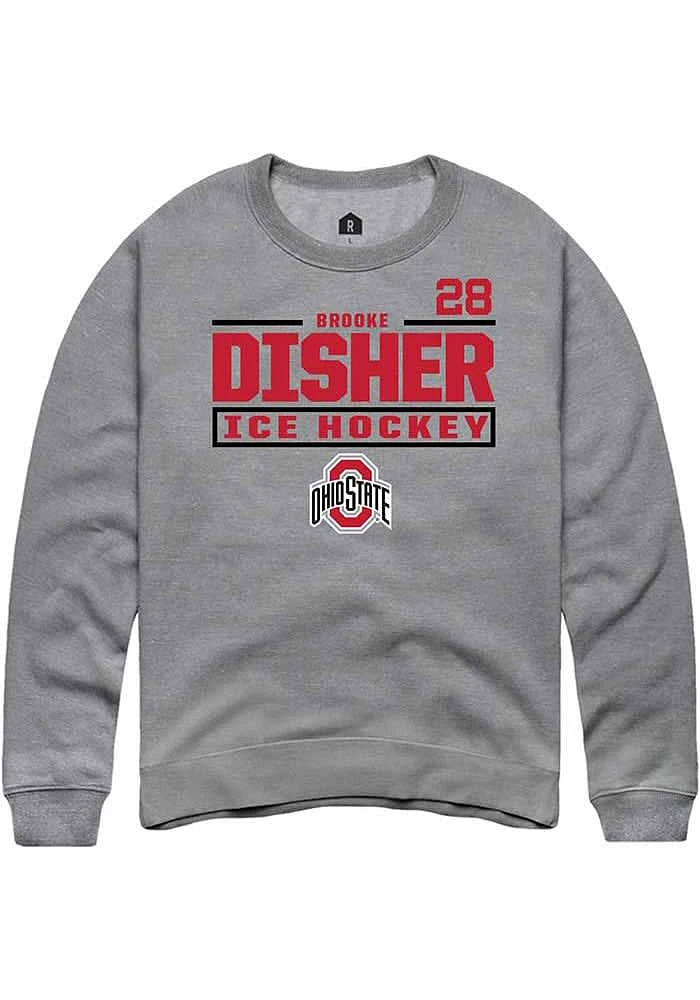 Brooke Disher Rally Ohio State Buckeyes Mens Graphite NIL Stacked Box Long Sleeve Crew Sweatshirt