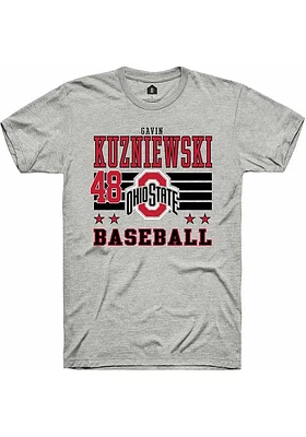 Gavin Kuzniewski  Ohio State Buckeyes Ash Rally NIL Striped Short Sleeve T Shirt