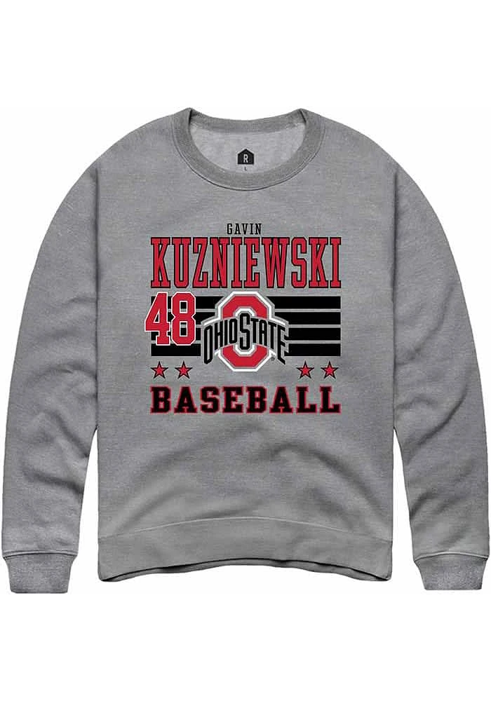 Gavin Kuzniewski Rally Ohio State Buckeyes Mens NIL Striped Long Sleeve Crew Sweatshirt