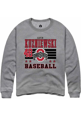 Gavin Kuzniewski Rally Ohio State Buckeyes Mens NIL Striped Long Sleeve Crew Sweatshirt