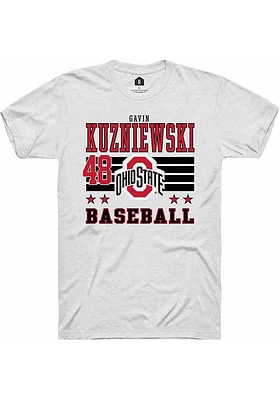 Gavin Kuzniewski  Ohio State Buckeyes White Rally NIL Striped Short Sleeve T Shirt