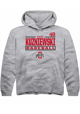 Gavin Kuzniewski  Rally Ohio State Buckeyes Youth Grey NIL Stacked Box Long Sleeve Hoodie