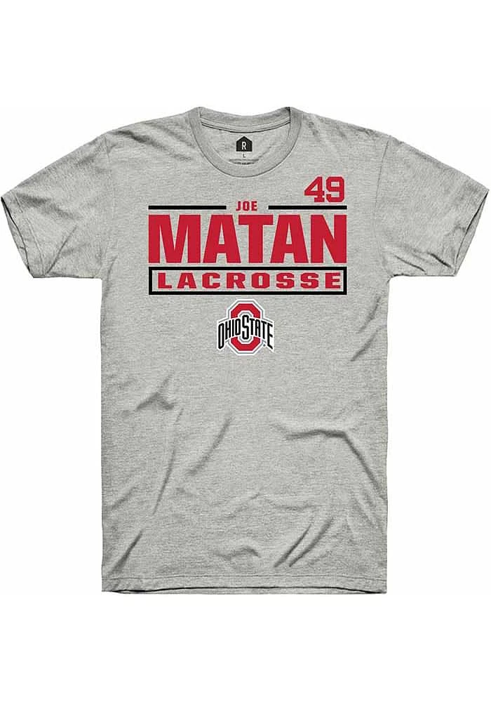 Joe Matan Ohio State Buckeyes Ash Rally NIL Stacked Box Short Sleeve T Shirt