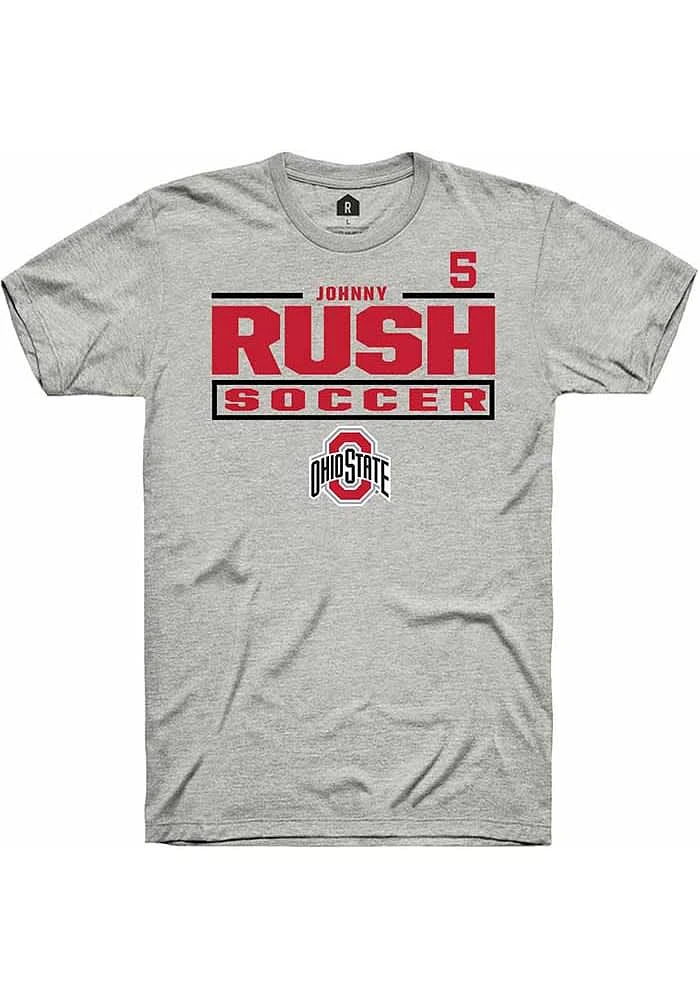 Johnny Rush Ohio State Buckeyes Ash Rally NIL Stacked Box Short Sleeve T Shirt
