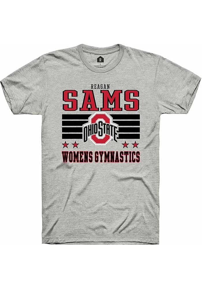 Reagan Sams Ohio State Buckeyes Ash Rally NIL Striped Short Sleeve T Shirt