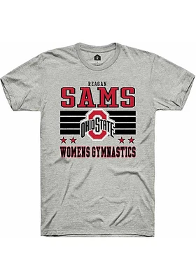 Reagan Sams  Ohio State Buckeyes Ash Rally NIL Striped Short Sleeve T Shirt