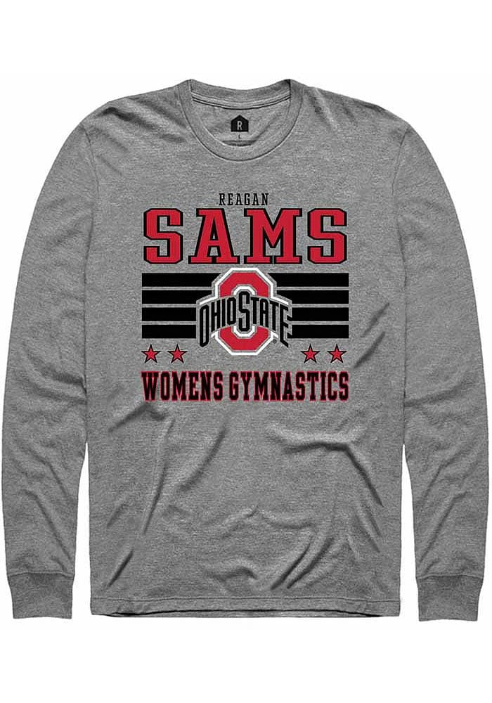 Reagan Sams  Ohio State Buckeyes Grey Rally NIL Striped Long Sleeve T Shirt