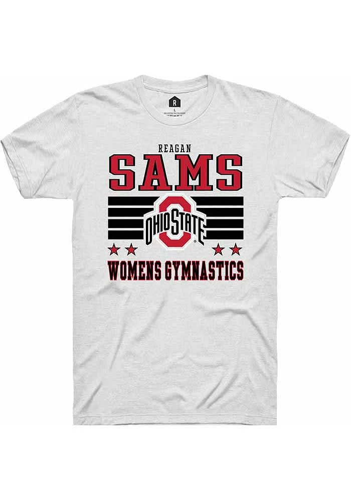Reagan Sams  Ohio State Buckeyes White Rally NIL Striped Short Sleeve T Shirt