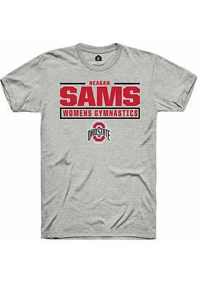 Reagan Sams  Ohio State Buckeyes Ash Rally NIL Stacked Box Short Sleeve T Shirt