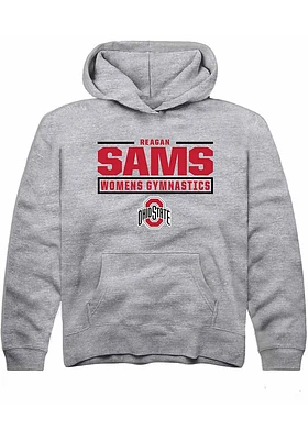 Reagan Sams  Rally Ohio State Buckeyes Youth Grey NIL Stacked Box Long Sleeve Hoodie