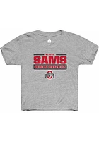 Reagan Sams  Rally Ohio State Buckeyes Youth Grey NIL Stacked Box Short Sleeve T-Shirt