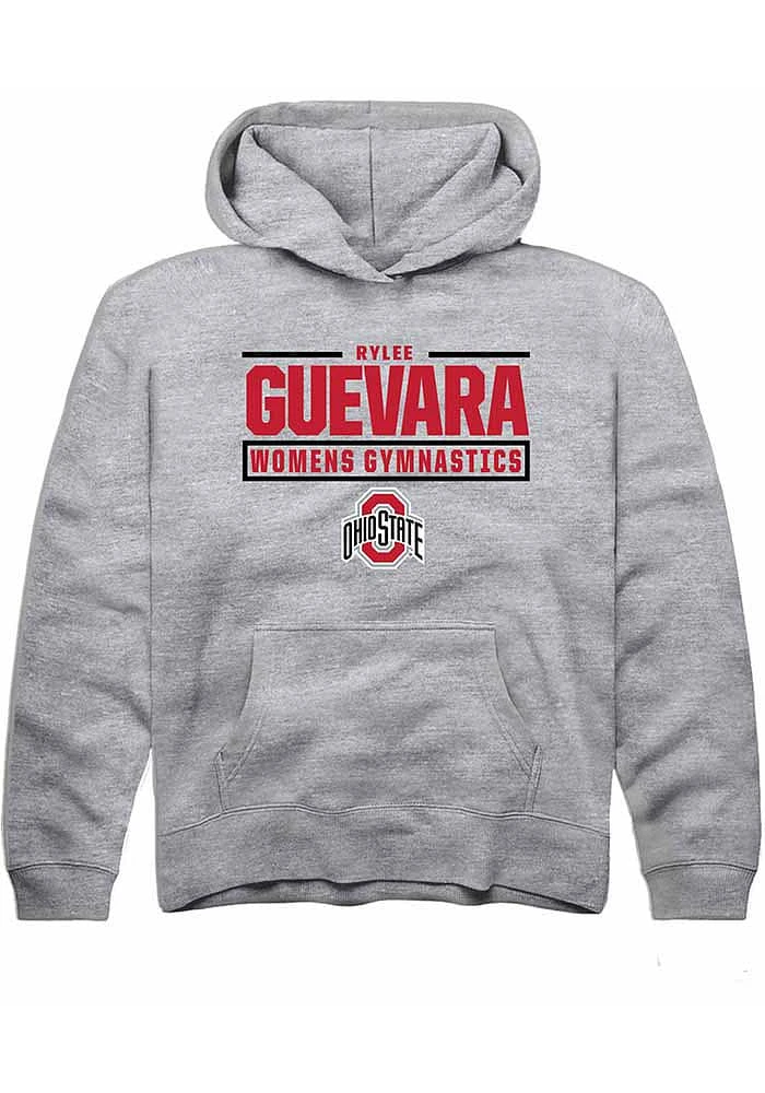 Rylee Guevara Rally Ohio State Buckeyes Youth Grey NIL Stacked Box Long Sleeve Hoodie