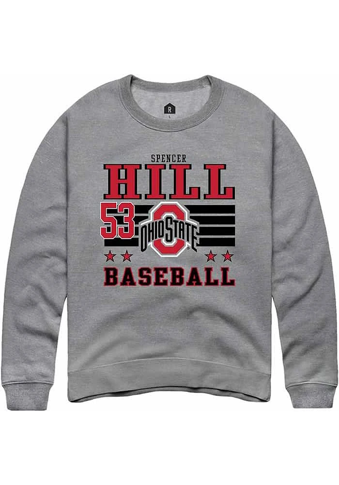 Spencer Hill Rally Ohio State Buckeyes Mens NIL Striped Long Sleeve Crew Sweatshirt