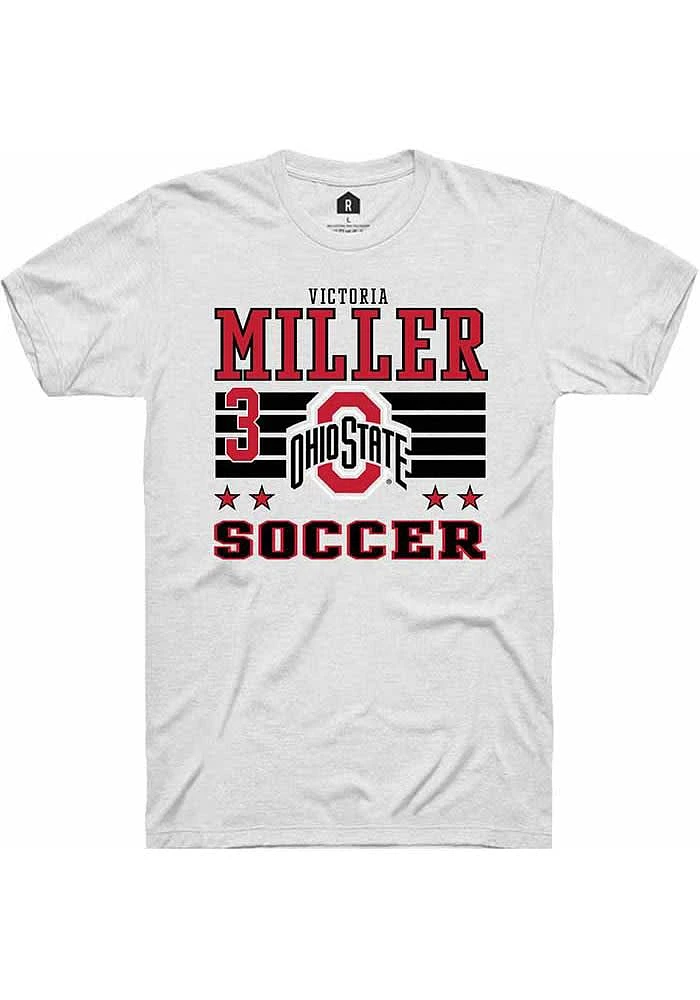 Victoria Miller Ohio State Buckeyes White Rally NIL Striped Short Sleeve T Shirt