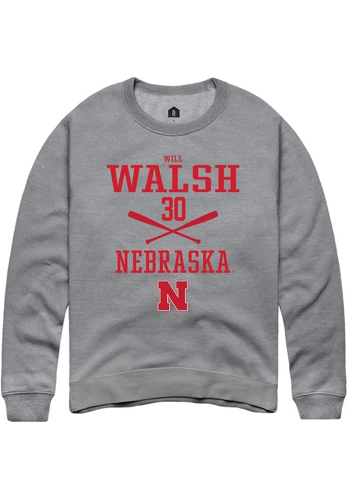 Will Walsh Rally Nebraska Cornhuskers Mens Graphite NIL Sport Icon Long Sleeve Crew Sweatshirt