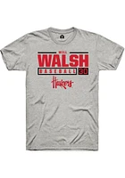 Will Walsh  Nebraska Cornhuskers Ash Rally NIL Stacked Box Short Sleeve T Shirt