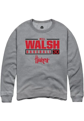 Will Walsh  Rally Nebraska Cornhuskers Mens Graphite NIL Stacked Box Long Sleeve Crew Sweatshirt
