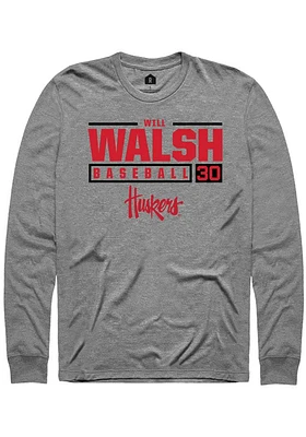 Will Walsh  Nebraska Cornhuskers Graphite Rally NIL Stacked Box Long Sleeve T Shirt