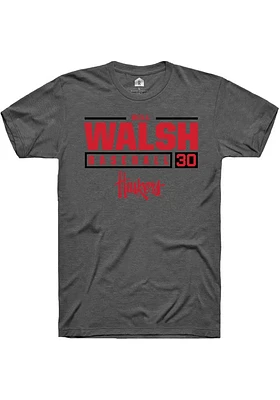 Will Walsh  Nebraska Cornhuskers Dark Grey Rally NIL Stacked Box Short Sleeve T Shirt