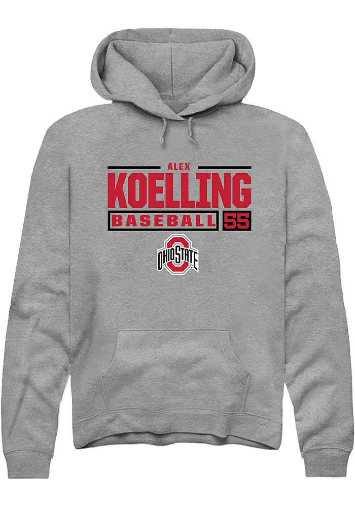 Alex Koelling Rally Ohio State Buckeyes Mens Graphite NIL Stacked Box Long Sleeve Hoodie
