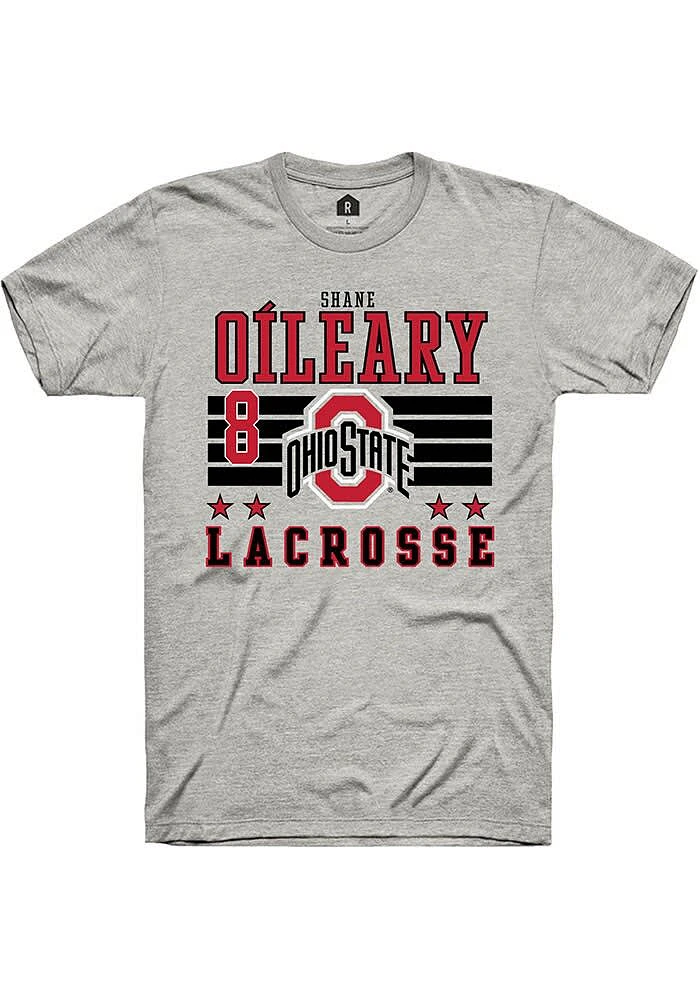 Shane O’Leary Ohio State Buckeyes Ash Rally NIL Striped Short Sleeve T Shirt