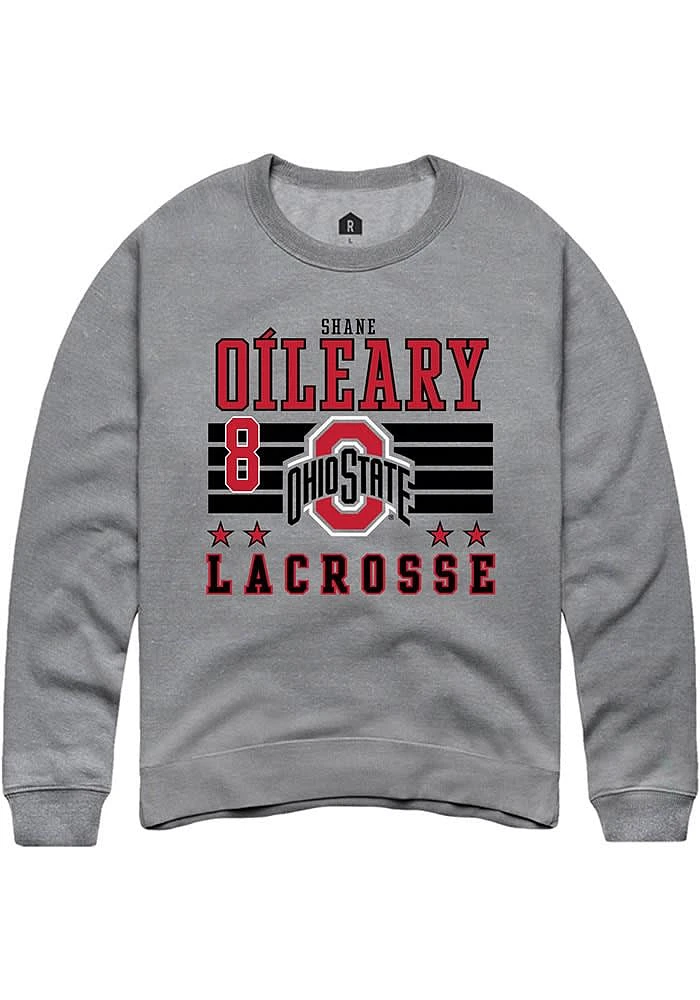 Shane O’Leary Rally Ohio State Buckeyes Mens NIL Striped Long Sleeve Crew Sweatshirt