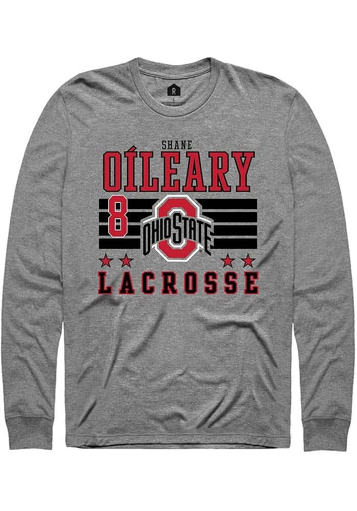 Shane O’Leary Ohio State Buckeyes Grey Rally NIL Striped Long Sleeve T Shirt