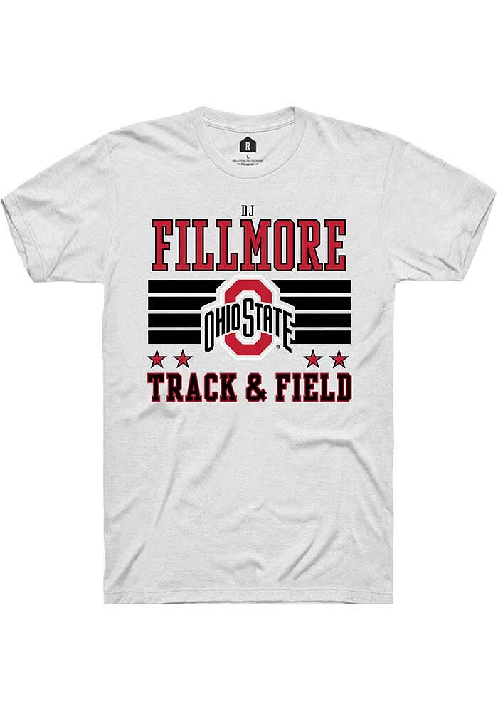 DJ Fillmore Ohio State Buckeyes White Rally NIL Striped Short Sleeve T Shirt