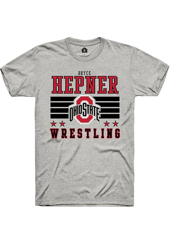 Bryce Hepner  Ohio State Buckeyes Ash Rally NIL Striped Short Sleeve T Shirt