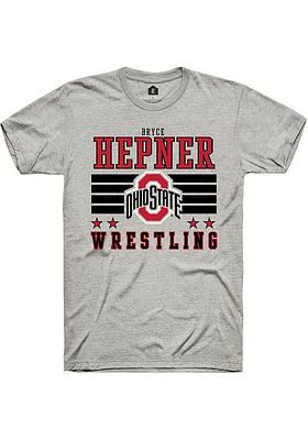 Bryce Hepner  Ohio State Buckeyes Ash Rally NIL Striped Short Sleeve T Shirt