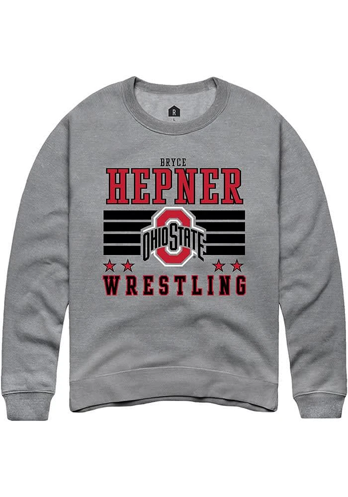 Bryce Hepner Rally Ohio State Buckeyes Mens NIL Striped Long Sleeve Crew Sweatshirt