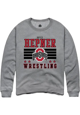 Bryce Hepner Rally Ohio State Buckeyes Mens NIL Striped Long Sleeve Crew Sweatshirt