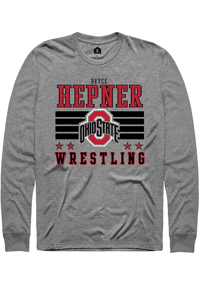 Bryce Hepner Ohio State Buckeyes Grey Rally NIL Striped Long Sleeve T Shirt