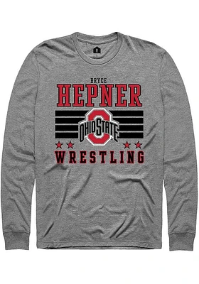 Bryce Hepner  Ohio State Buckeyes Grey Rally NIL Striped Long Sleeve T Shirt