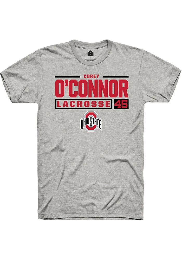 Rally Ohio State Buckeyes Ash NIL Stacked Box Short Sleeve T Shirt