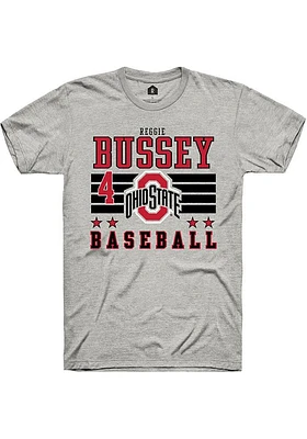 Reggie Bussey  Ohio State Buckeyes Ash Rally NIL Striped Short Sleeve T Shirt