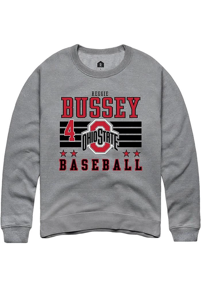 Reggie Bussey Rally Ohio State Buckeyes Mens NIL Striped Long Sleeve Crew Sweatshirt