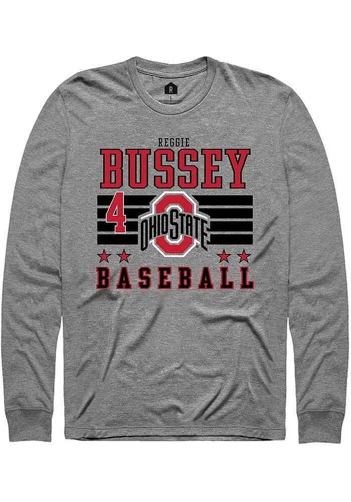 Reggie Bussey Ohio State Buckeyes Grey Rally NIL Striped Long Sleeve T Shirt