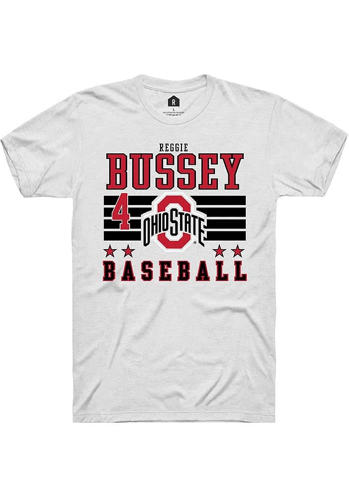 Reggie Bussey Ohio State Buckeyes White Rally NIL Striped Short Sleeve T Shirt