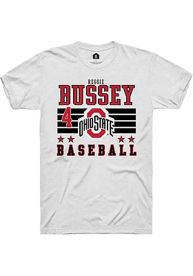 Reggie Bussey  Ohio State Buckeyes White Rally NIL Striped Short Sleeve T Shirt