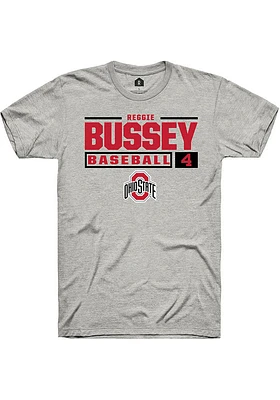 Reggie Bussey  Ohio State Buckeyes Ash Rally NIL Stacked Box Short Sleeve T Shirt
